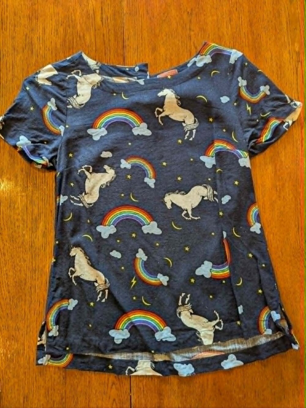 Modcloth Unicorns and rainbow Navy Linen Blend Shirt